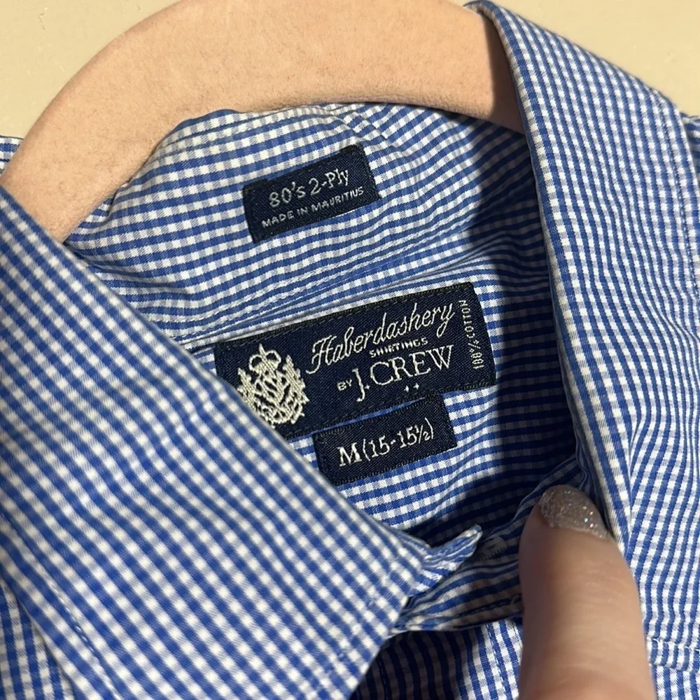 J Crew Haberdashery 80s 2 Ply Blue‎ White Button Down Shirt | 15-15 1/2